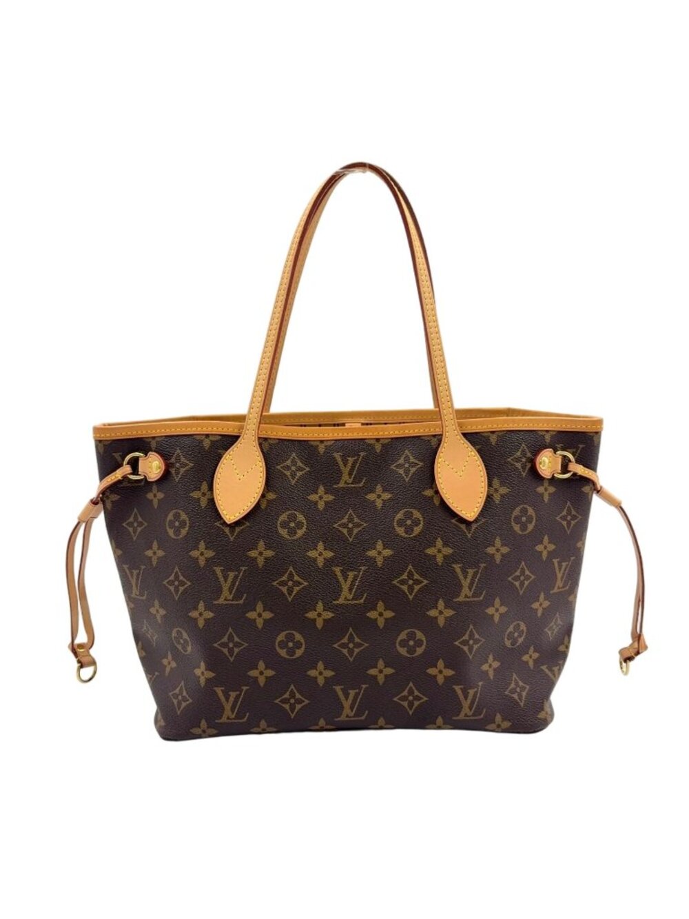 Louis Vuitton Neverfull PM Monogram Leather Brown Beige Tote Gold